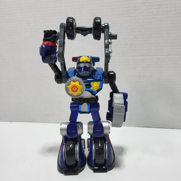 2002 Mattel Rescue Heroes Robo Team Blue Police Cop Clamp Down Action Figure - Picture 3 of 9